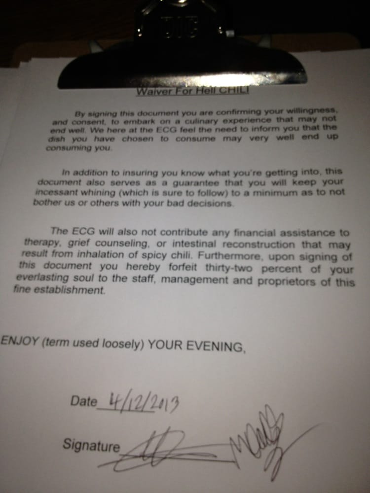 Hell Night Waiver at East Coast Grill (photographer unknown)